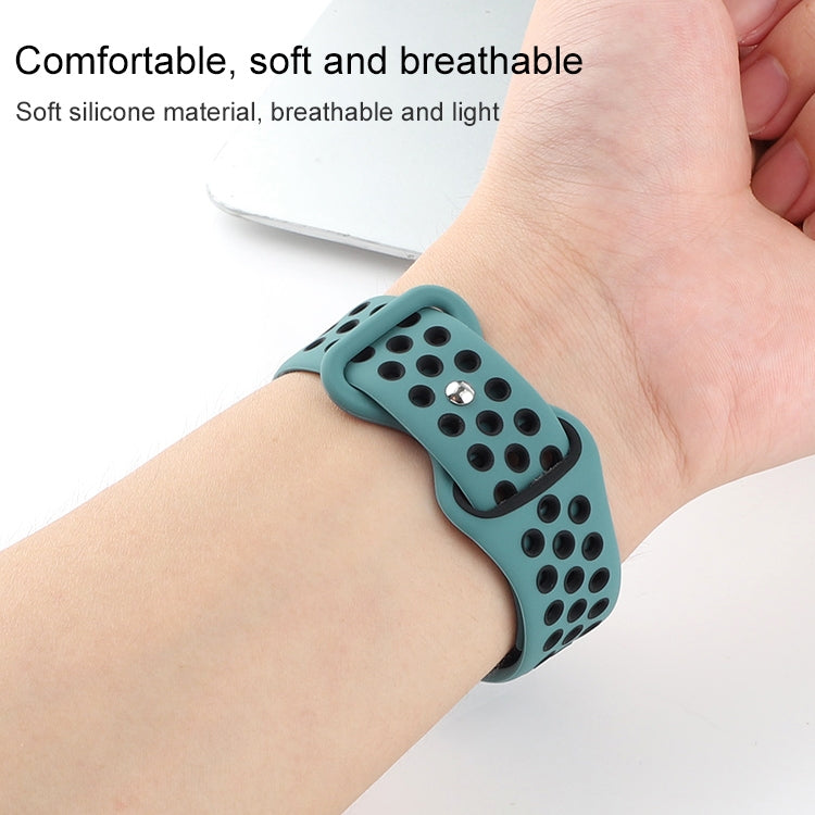 Butterfly Buckle Dual-tone Liquid Silicone Replacement Watchband For Apple Watch Series, 7 41mm / 6 & SE & 5 & 4 40mm / 3 & 2 & 1 38mm, 7 45mm / 6 & SE & 5 & 4 44mm / 3 & 2 & 1 42mm