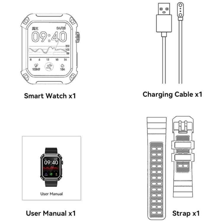 Rogbid Tank S2 1.83 inch IPS Screen Smart Watch, Support Bluetooth Calling / Blood Pressure / Sleep Monitoring, S2 (Black)