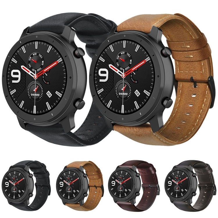 Oil Wax Genuine Leather Watch Band, For Amazfit GTR 47mm / Pace / Stratos, For Amazfit 2 Stratos, For Ticwatch Pro / E2 / S2, For Pebble Gen 1, For Pebble Time