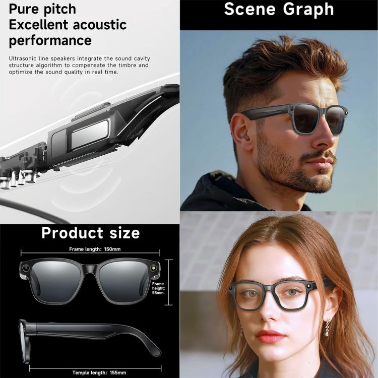 L801 Smart Glasses with 8MP HD Camera Video Recording WiFi Transmission Al Smart Voice Assistant Smart Wearable Headset