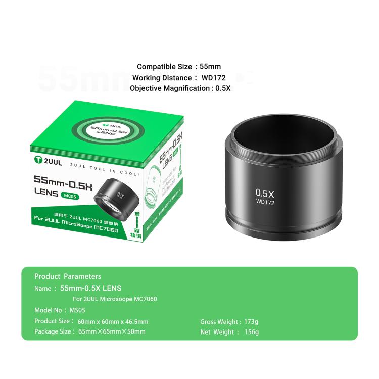 2uul MS05 55MM WD172 0.5X Lens for 2uul MC7060 Microscope, 2uul MS05