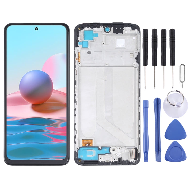 OLED Material LCD Screen and Digitizer Full Assembly With Frame for Xiaomi Redmi Note 10 4G / Redmi Note 10s 4G / Redmi Note 11 SE India / Poco M5s M2101K7AI M2101K7AG M2101K7BG M2101K7BI M2101K7BNY