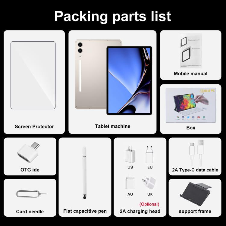 Tab S10 Ultra 10.1 inch 4G LTE Tablet PC, 4GB+32GB, Android 10 MTK6755 Octa Core, US Plug, US Plug