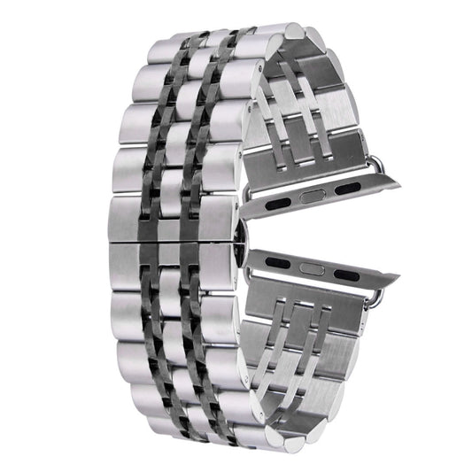 20mm Women Hidden Butterfly Buckle 7 Beads Stainless Steel Watch Band For Apple Watch 38mm(Silver Gold), 20mm Women