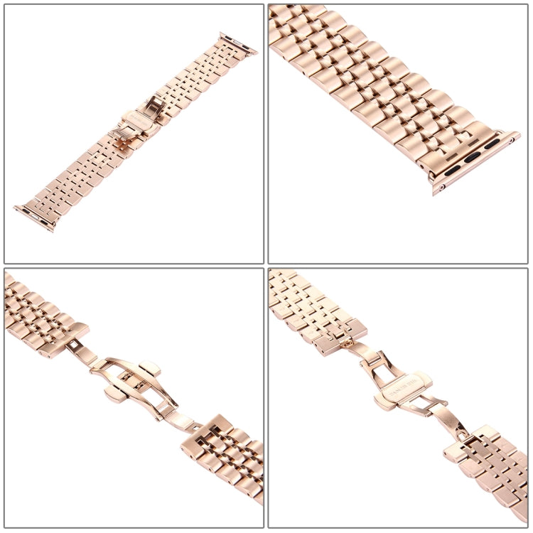 22mm Men Hidden Butterfly Buckle 7 Beads Stainless Steel Watch Band For Apple Watch 38mm, 22mm Men