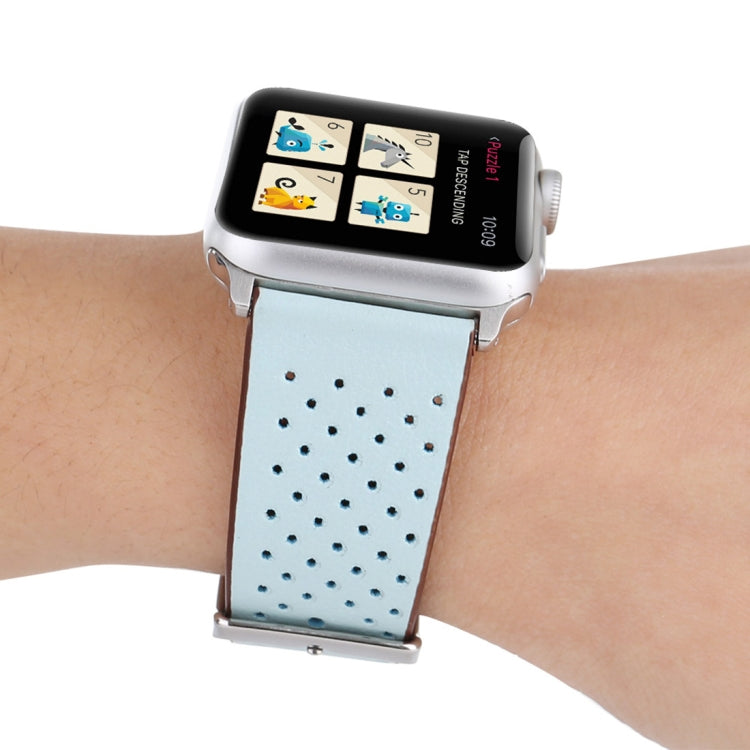 For Apple Watch Series 10 42mm / 9&8&7 41mm / SE 3&SE 2&6&SE&5&4 40mm / 3&2&1 38mm Simple Fashion Genuine Leather Hole Pattern Watch Band, 38mm
