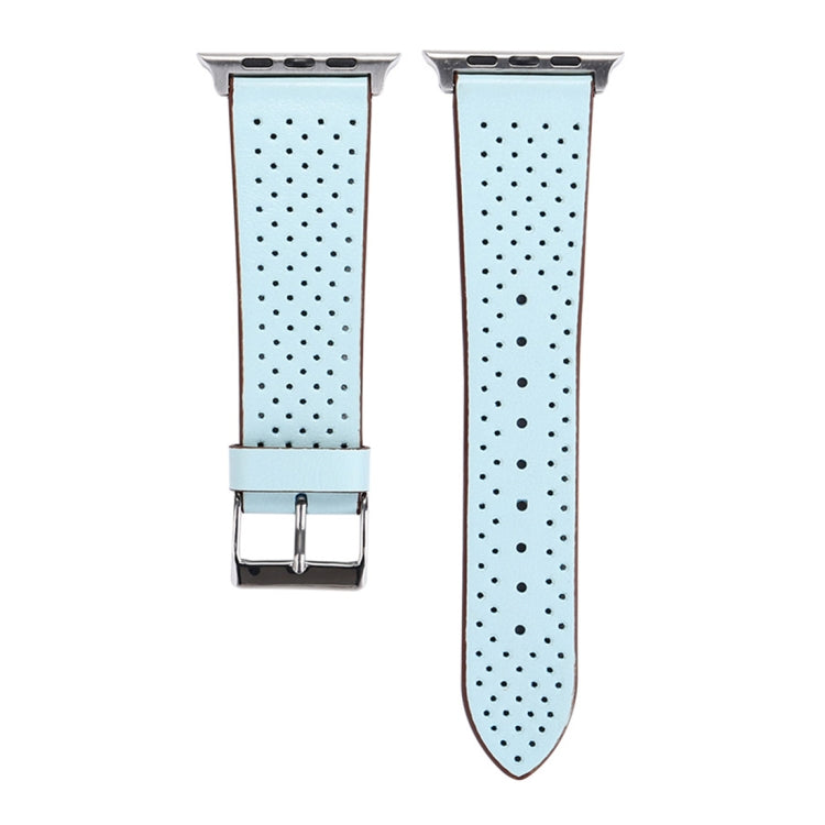 For Apple Watch Ultra 49mm&Watch Ultra 2 49mm / Series 10 46mm / 9&8&7 45mm / SE 3&SE 2&6&SE&5&4 44mm / 3&2&1 42mm Simple Fashion Genuine Leather Hole Pattern Watch Band, 42mm
