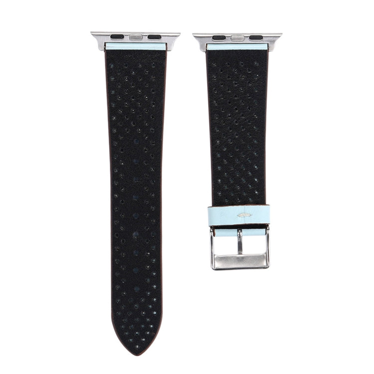 For Apple Watch Ultra 49mm&Watch Ultra 2 49mm / Series 10 46mm / 9&8&7 45mm / SE 3&SE 2&6&SE&5&4 44mm / 3&2&1 42mm Simple Fashion Genuine Leather Hole Pattern Watch Band, 42mm