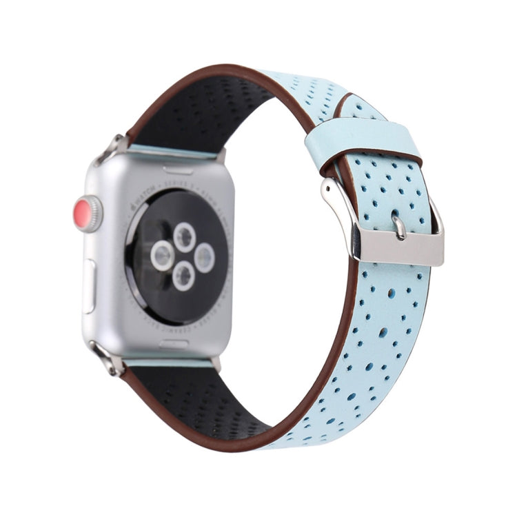 For Apple Watch Ultra 49mm&Watch Ultra 2 49mm / Series 10 46mm / 9&8&7 45mm / SE 3&SE 2&6&SE&5&4 44mm / 3&2&1 42mm Simple Fashion Genuine Leather Hole Pattern Watch Band, 42mm