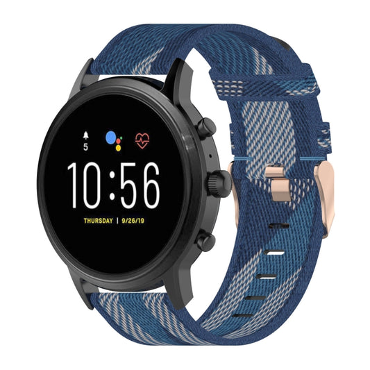 22mm Stripe Weave Nylon Wrist Strap Watch Band for Fossil Gen 5 Carlyle, Gen 5 Julianna, Gen 5 Garrett, Gen 5 Carlyle HR