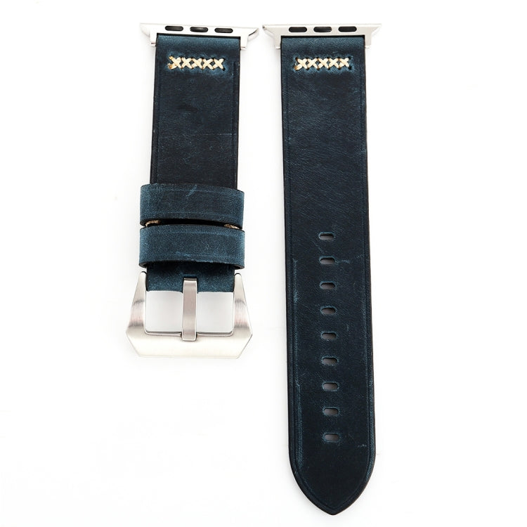For Apple Watch Ultra 49mm&Watch Ultra 2 49mm / Series 10 46mm / 9&8&7 45mm / SE 3&SE 2&6&SE&5&4 44mm / 3&2&1 42mm Retro XX Line Pattern Genuine Leather Wrist Watch Band, For 42mm