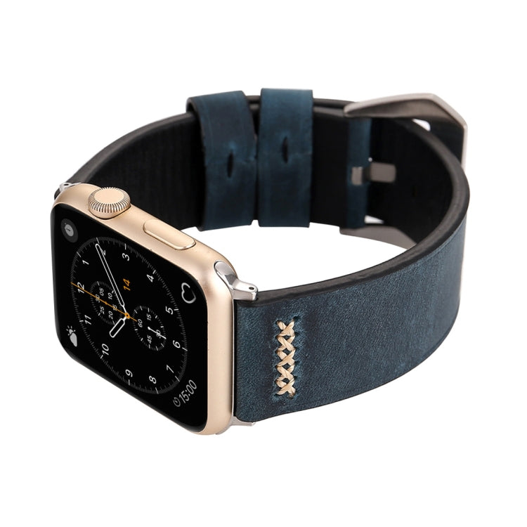 For Apple Watch Ultra 49mm&Watch Ultra 2 49mm / Series 10 46mm / 9&8&7 45mm / SE 3&SE 2&6&SE&5&4 44mm / 3&2&1 42mm Retro XX Line Pattern Genuine Leather Wrist Watch Band, For 42mm