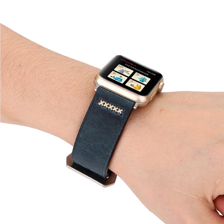 For Apple Watch Ultra 49mm&Watch Ultra 2 49mm / Series 10 46mm / 9&8&7 45mm / SE 3&SE 2&6&SE&5&4 44mm / 3&2&1 42mm Retro XX Line Pattern Genuine Leather Wrist Watch Band, For 42mm