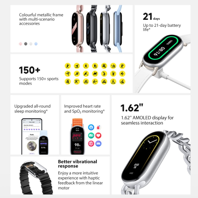 Original Xiaomi Smart Band 9 Global 1.62 inch AMOLED Screen 5ATM Waterproof Smart Watch, Support Blood Oxygen / Heart Rate Monitor, Smart Band 9 Global Silver