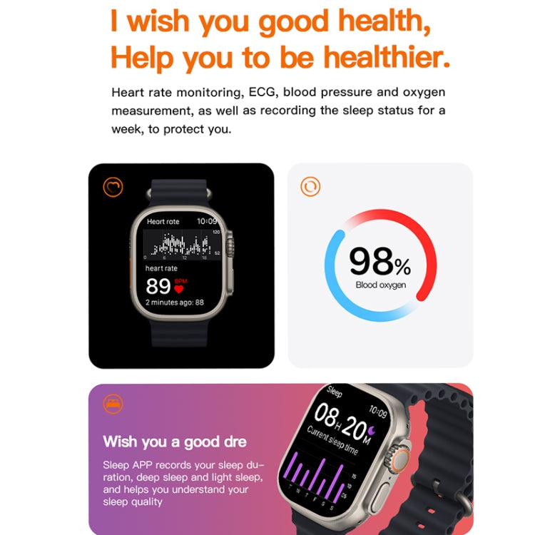 T800 Ultra 1.99 inch Ocean Silicone Band Smart Watch Support Heart Rate / ECG, Ocean Silicone Band (Yellow), Ocean Silicone Band (Black), Ocean Silicone Band (White)