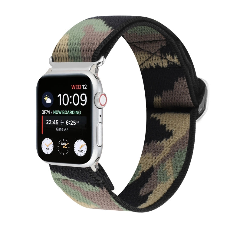 Metal Japanese Buckle Elastic Nylon Replacement Watchbands, For Apple Watch Series 7 45mm / 6 & SE & 5 & 4 44mm / 3 & 2 & 1 42mm, For Apple Watch Series 8&7 41mm / SE 2&6&SE&5&4 40mm / 3&2&1 38mm                                                         ...