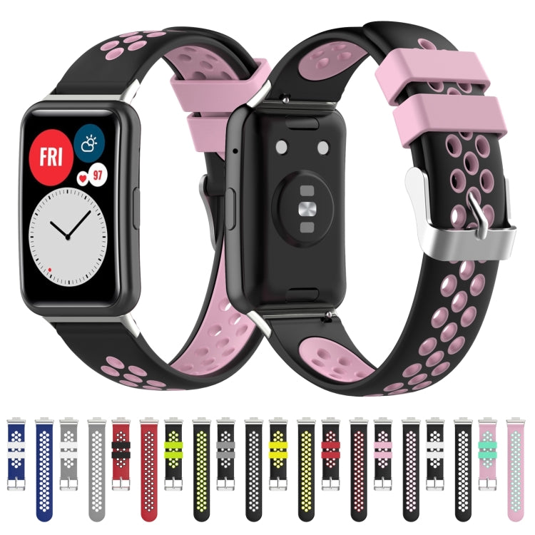 For Huawei Watch Fit 18mm Clasp Style Silicone Two-color Replacement Strap Watchband