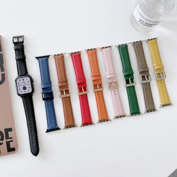Sewing Thread Lychee Texture Leather Replacement Watchbands, For Apple Watch Ultra 49mm / Series 8&7 45mm / SE 2&6&SE&5&4 44mm / 3&2&1 42mm, For Series 7 41mm / 6 & SE & 5 & 4 40mm / 3 & 2 & 1 38mm