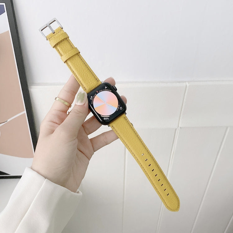 Sewing Thread Lychee Texture Leather Replacement Watchbands, For Apple Watch Ultra 49mm / Series 8&7 45mm / SE 2&6&SE&5&4 44mm / 3&2&1 42mm, For Series 7 41mm / 6 & SE & 5 & 4 40mm / 3 & 2 & 1 38mm