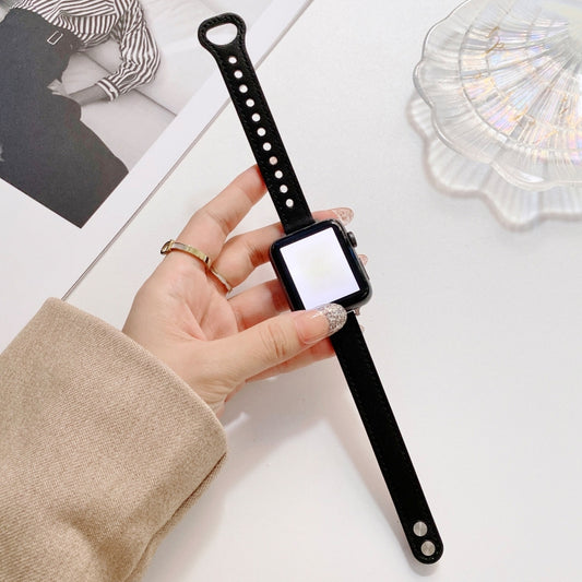 Double Studs Buckle Genuine Leather Strap Watchband For Apple Watch Series, 7 45mm / 6 & SE & 5 & 4 44mm / 3 & 2 & 1 42mm, 7 41mm / 6 & SE & 5 & 4 40mm / 3 & 2 & 1 38mm