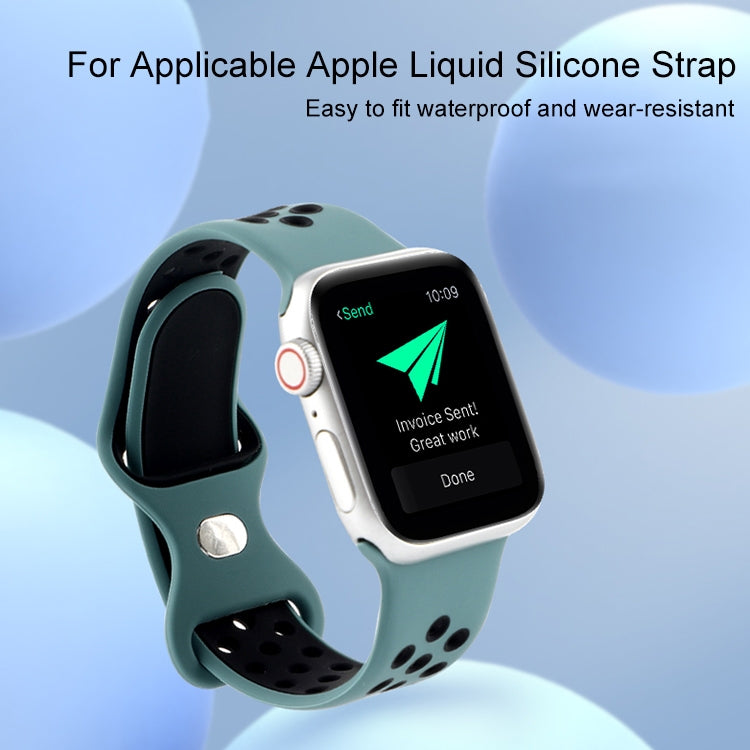 Butterfly Buckle Dual-tone Liquid Silicone Replacement Watchband For Apple Watch Series, 7 41mm / 6 & SE & 5 & 4 40mm / 3 & 2 & 1 38mm, 7 45mm / 6 & SE & 5 & 4 44mm / 3 & 2 & 1 42mm