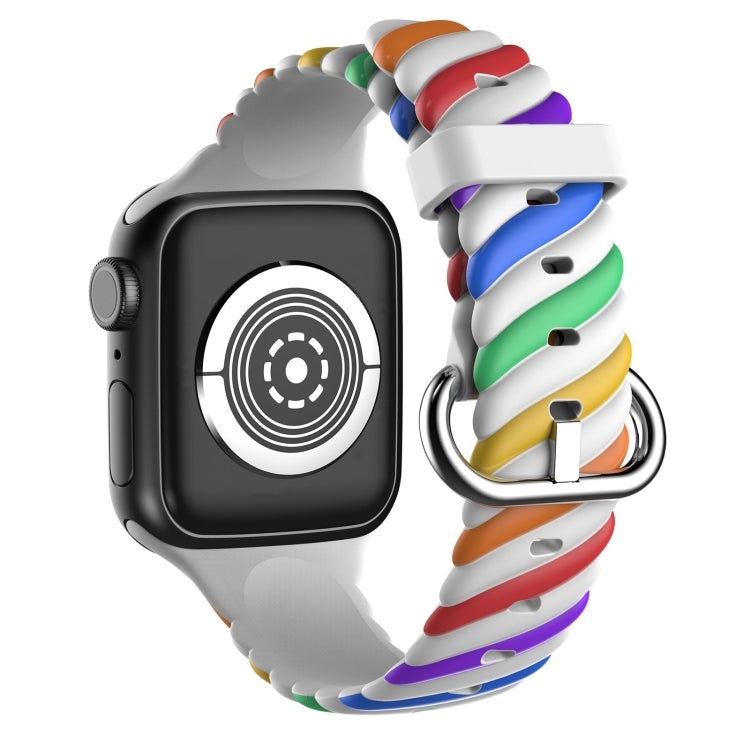 Two-color Twist Silicone Replacement Strap Watchband For Apple Watch Series, 7 41mm / 6 & SE & 5 & 4 40mm / 3 & 2 & 1 38mm, 7 45mm / 6 & SE & 5 & 4 44mm / 3 & 2 & 1 42mm