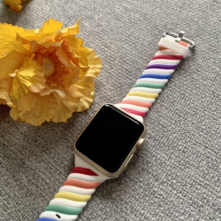 Two-color Twist Silicone Replacement Strap Watchband For Apple Watch Series, 7 41mm / 6 & SE & 5 & 4 40mm / 3 & 2 & 1 38mm, 7 45mm / 6 & SE & 5 & 4 44mm / 3 & 2 & 1 42mm