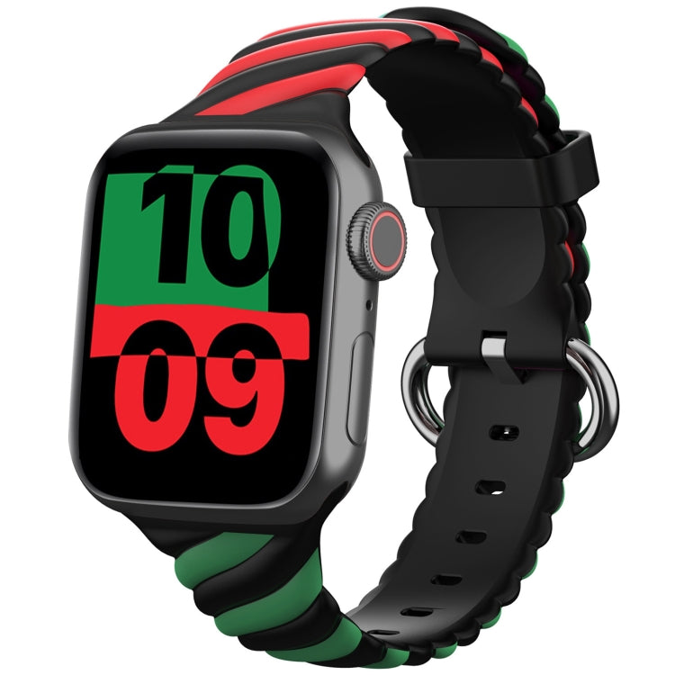 Two-color Twist Silicone Replacement Strap Watchband For Apple Watch Series, 7 41mm / 6 & SE & 5 & 4 40mm / 3 & 2 & 1 38mm, 7 45mm / 6 & SE & 5 & 4 44mm / 3 & 2 & 1 42mm