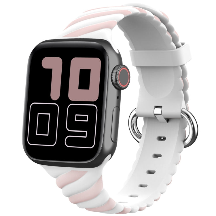 Two-color Twist Silicone Replacement Strap Watchband For Apple Watch Series, 7 41mm / 6 & SE & 5 & 4 40mm / 3 & 2 & 1 38mm, 7 45mm / 6 & SE & 5 & 4 44mm / 3 & 2 & 1 42mm