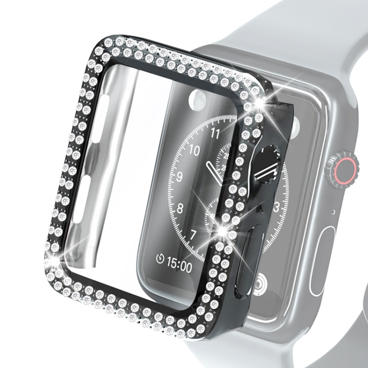 Electroplating PC Double Rows Diamond Protective Case with Tempered Glass Film For Apple Watch Series, For Apple Watch Series 6 / 5 / 4 / Watch SE 40mm, For Apple Watch Series 6 / 5 / 4 / Watch SE 44mm