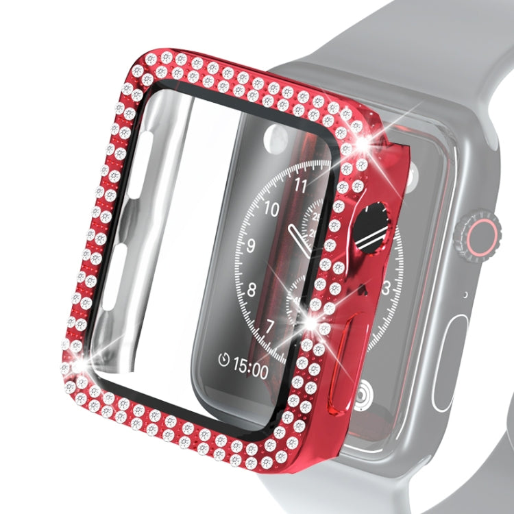 Electroplating PC Double Rows Diamond Protective Case with Tempered Glass Film For Apple Watch Series, For Apple Watch Series 6 / 5 / 4 / Watch SE 40mm, For Apple Watch Series 6 / 5 / 4 / Watch SE 44mm