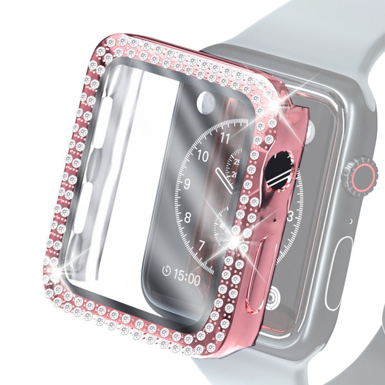 Electroplating PC Double Rows Diamond Protective Case with Tempered Glass Film For Apple Watch Series, For Apple Watch Series 6 / 5 / 4 / Watch SE 40mm, For Apple Watch Series 6 / 5 / 4 / Watch SE 44mm