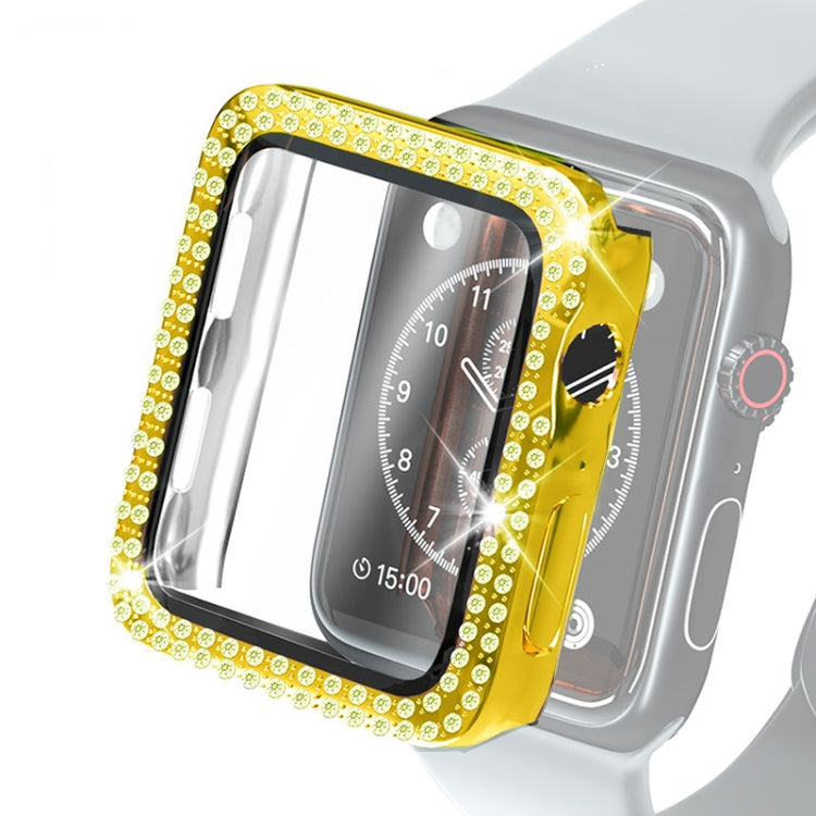Electroplating PC Double Rows Diamond Protective Case with Tempered Glass Film For Apple Watch Series, For Apple Watch Series 6 / 5 / 4 / Watch SE 40mm, For Apple Watch Series 6 / 5 / 4 / Watch SE 44mm