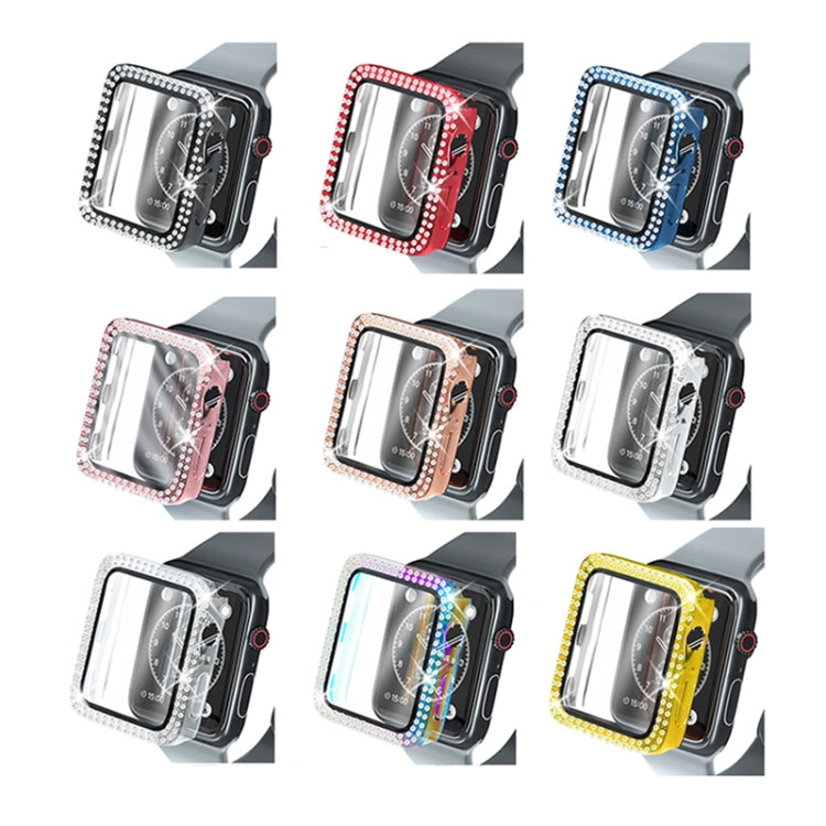 Electroplating PC Double Rows Diamond Protective Case with Tempered Glass Film For Apple Watch Series, For Apple Watch Series 6 / 5 / 4 / Watch SE 40mm, For Apple Watch Series 6 / 5 / 4 / Watch SE 44mm