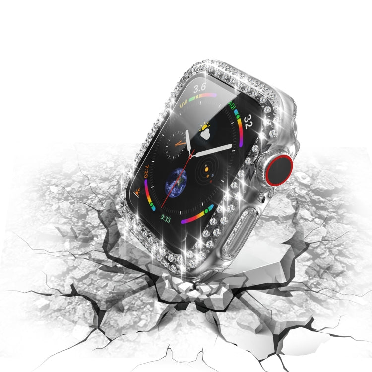 Electroplating PC Double Rows Diamond Protective Case with Tempered Glass Film For Apple Watch Series, For Apple Watch Series 6 / 5 / 4 / Watch SE 40mm, For Apple Watch Series 6 / 5 / 4 / Watch SE 44mm