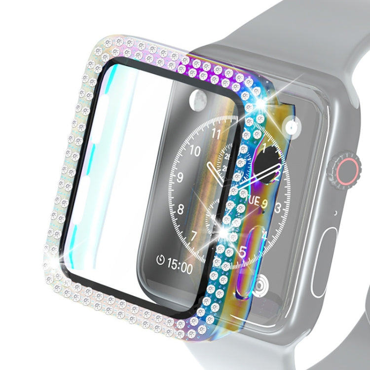 Electroplating PC Double Rows Diamond Protective Case with Tempered Glass Film For Apple Watch Series, For Apple Watch Series 6 / 5 / 4 / Watch SE 40mm, For Apple Watch Series 6 / 5 / 4 / Watch SE 44mm