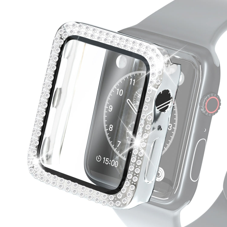 Electroplating PC Double Rows Diamond Protective Case with Tempered Glass Film For Apple Watch Series, For Apple Watch Series 6 / 5 / 4 / Watch SE 40mm, For Apple Watch Series 6 / 5 / 4 / Watch SE 44mm