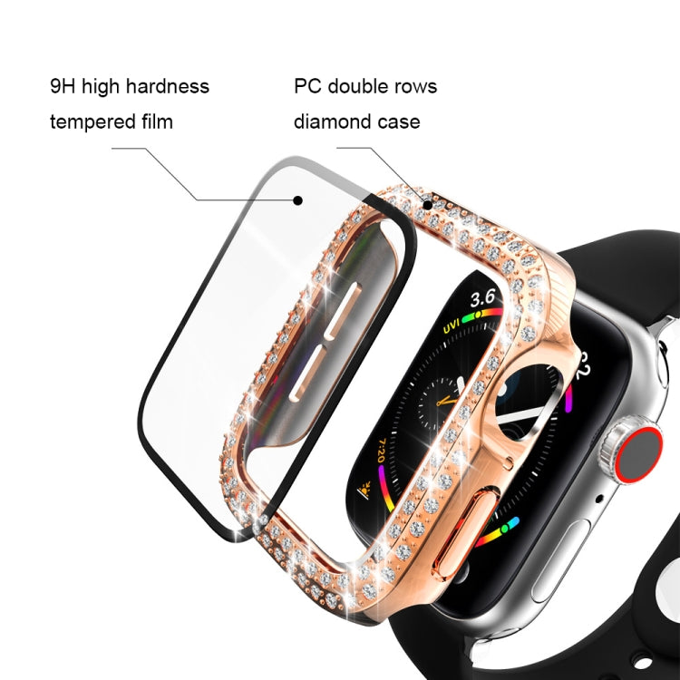 Electroplating PC Double Rows Diamond Protective Case with Tempered Glass Film For Apple Watch Series, 3 & 2 & 1 38mm, 3 & 2 & 1 42mm