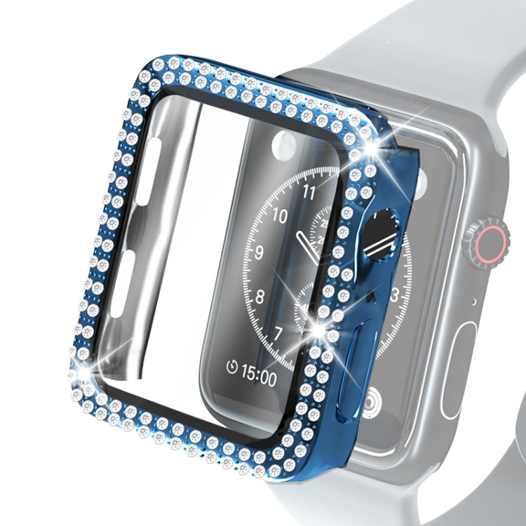 Electroplating PC Double Rows Diamond Protective Case with Tempered Glass Film For Apple Watch Series, 3 & 2 & 1 38mm, 3 & 2 & 1 42mm