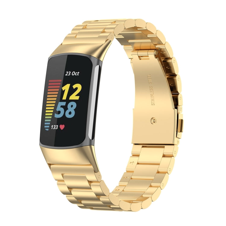For Fitbit Charge 5 Three-bead Stainless Steel Replacement Strap Watchband