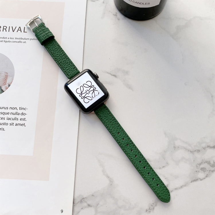 Litchi Texture Slimming Strap Watchband For Apple Watch Series, 7 41mm / 6&SE&5&4 40mm / 3&2&1 38mm, 7 45mm / 6&SE&5&4 44mm / 3&2&1 42mm