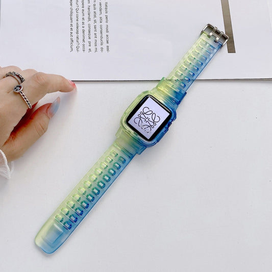 Jelly Gradient Transparent TPU Strap Watchband For Apple Watch Series, 7 41mm / 6&SE&5&4 40mm / 3&2&1 38mm, 7 45mm / 6&SE&5&4 44mm / 3&2&1 42mm