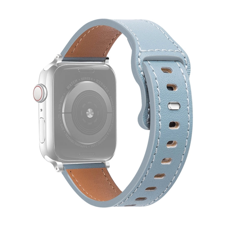 Butterfly Buckle Cowhide Leather Watchband For Apple Watch Series, 7 41mm / 6&SE&5&4 40mm / 3&2&1 38mm, 7 45mm / 6&SE&5&4 44mm / 3&2&1 42mm