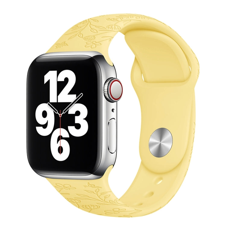 Butterflies Love Flower Embossing Silicone Watchband For Apple Watch Series, 7 41mm / 6&SE&5&4 40mm / 3&2&1 38mm