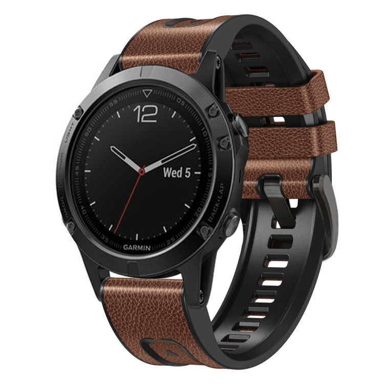 For Garmin Fenix 7X Silicone + Leather Quick Release Watch Band