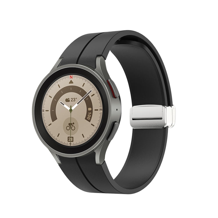 Folding Silver Buckle Silicone Watch Band, For Samsung Galaxy Watch5 40&44mm / Pro 45mm