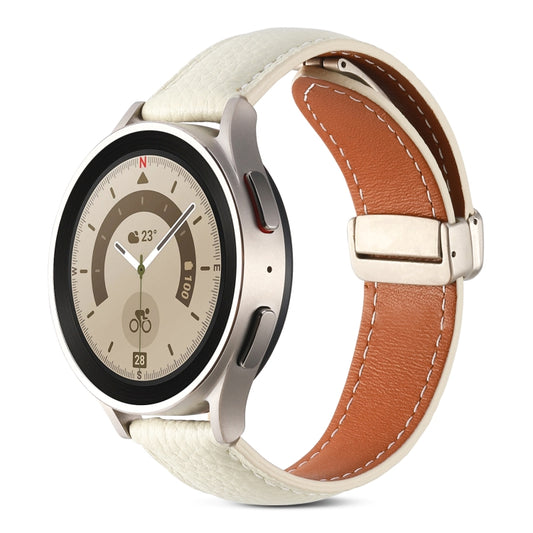 Folding Buckle Genuine Leather Watch Band, For Samsung Galaxy Watch 5