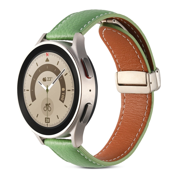 Folding Buckle Genuine Leather Watch Band, For Samsung Galaxy Watch 5