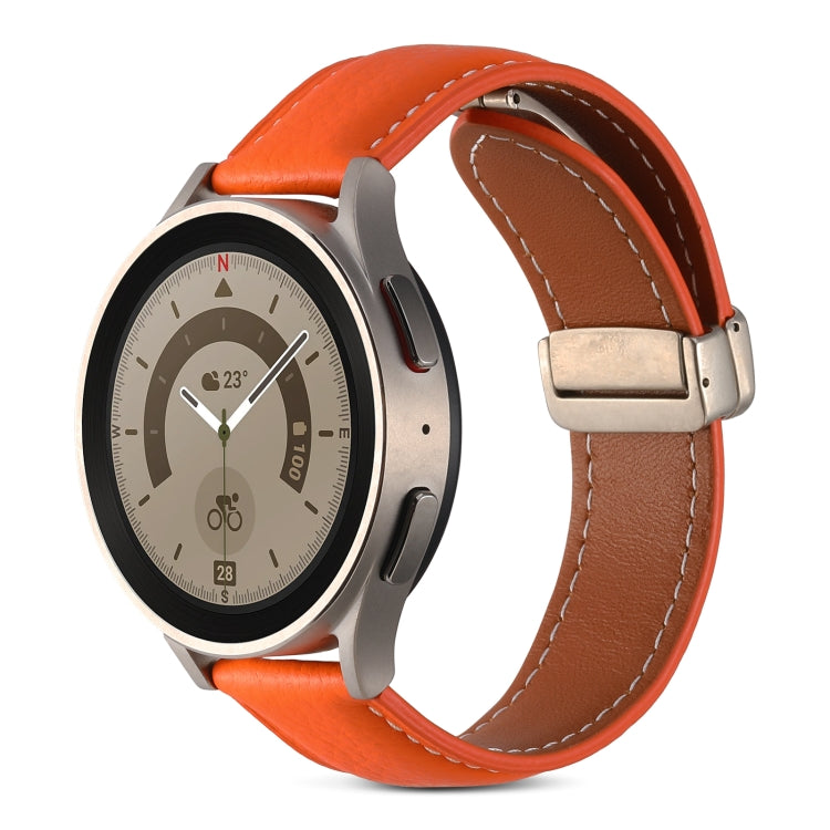 Folding Buckle Genuine Leather Watch Band, For Samsung Galaxy Watch 5