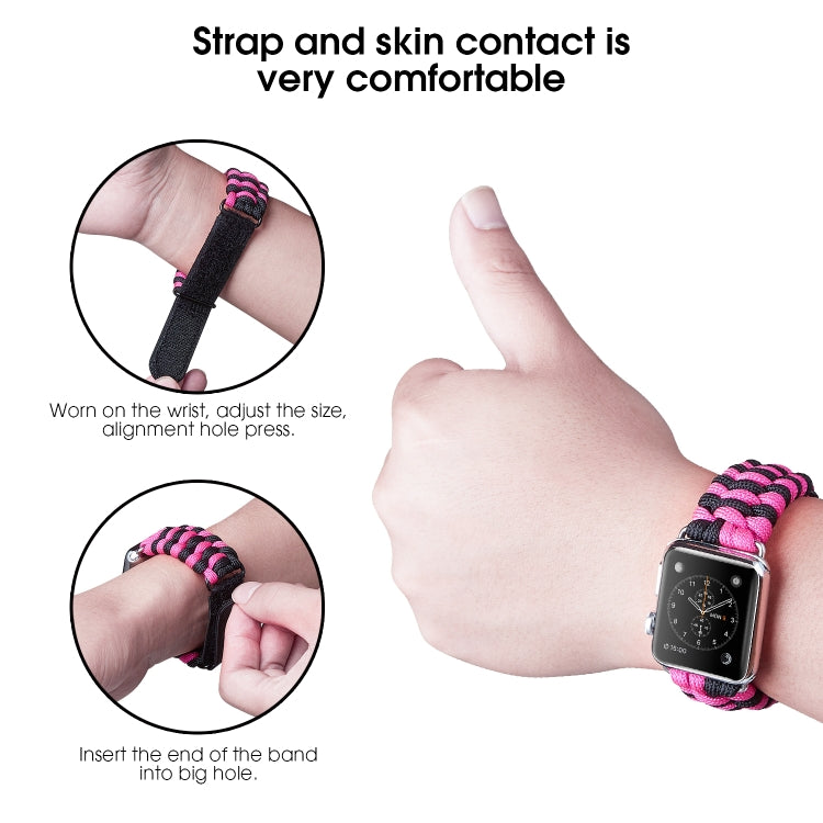 Paracord Plain Weave Hook And Loop Fastener Nylon Watch Band, For Apple Watch Series 8&7 41mm / SE 2&6&SE&5&4 40mm, For Apple Watch Ultra 49mm / Series 8&7 45mm / SE 2&6&SE&5&4 44mm